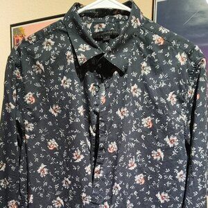 John Varvatos Black Floral All Over Print Long Sleeve Shirt M